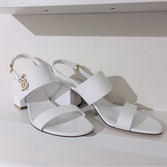 Burberry Virginia Block Heel Sandals - Optic White Size 40.5 - Picture 9 of 16